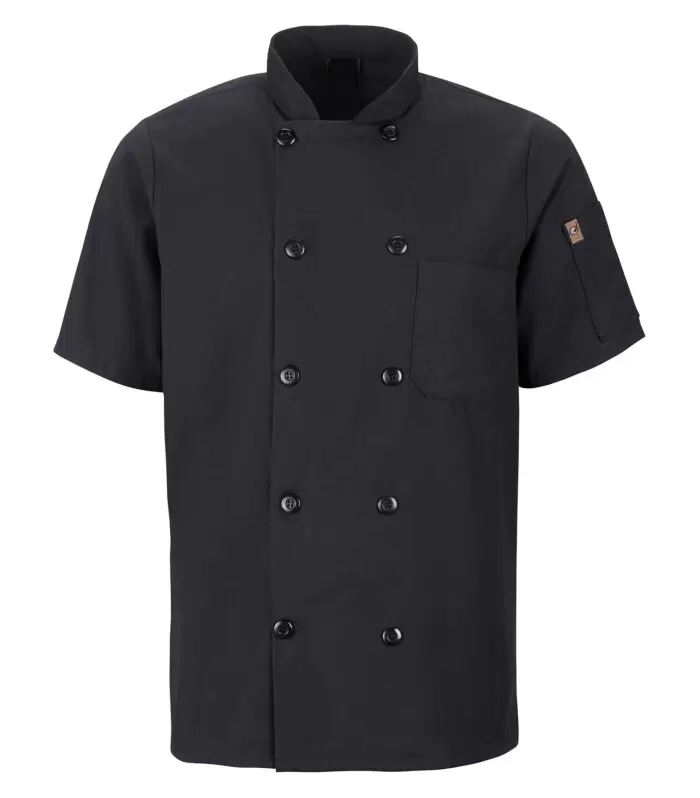 RED KAP® CHEF DESIGNS® SHORT SLEEVE CHEF COAT WITH OILBLOK MIMIX