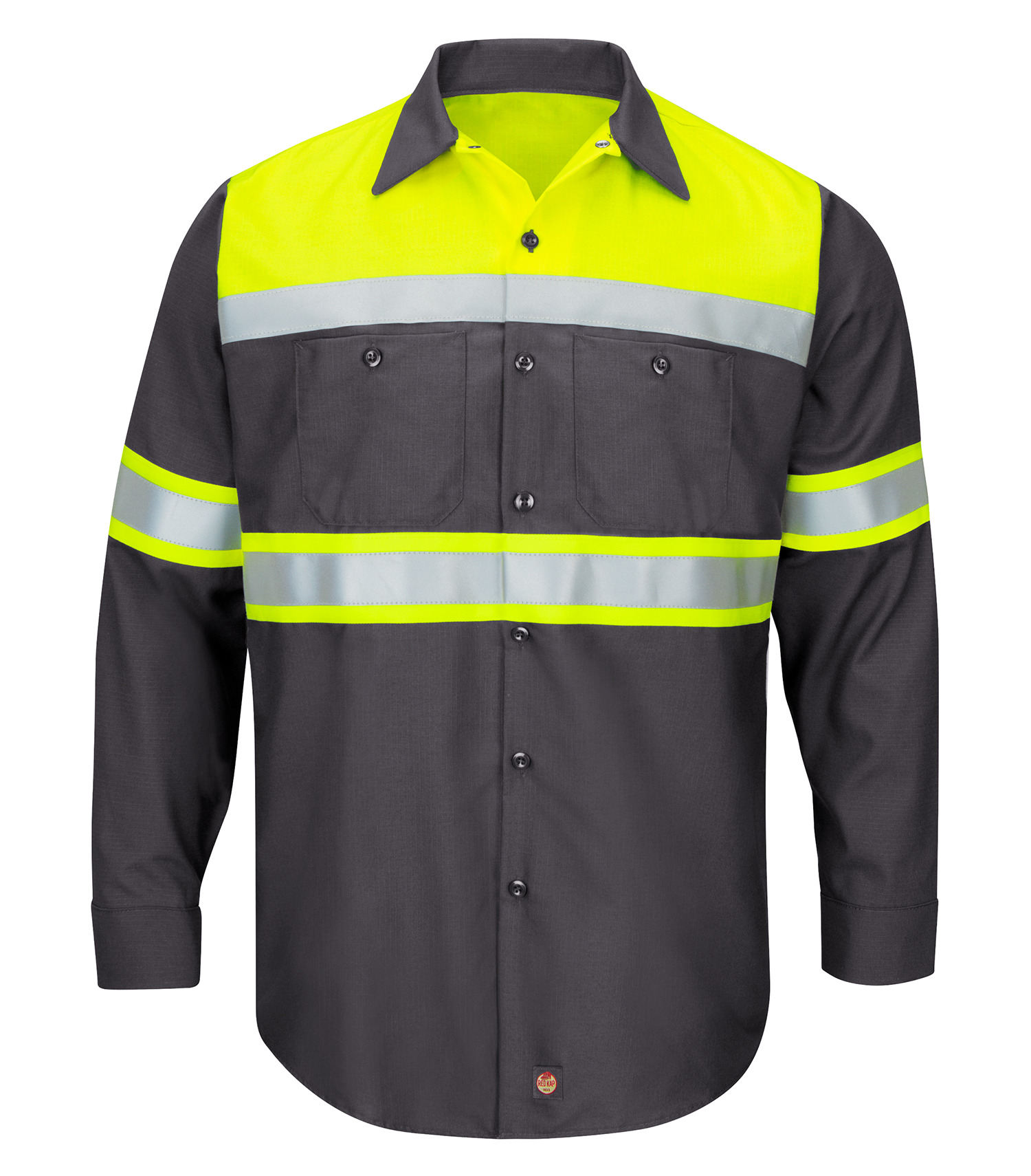 RedKap SY70 RED KAP® HI-VISIBILITY COLOUR BLOCK LONG SLEEVE RIPSTOP WORK SHIRT – TYPE O, CLASS 1. SY70 Special Order - Feature Item for custom printing in Montreal